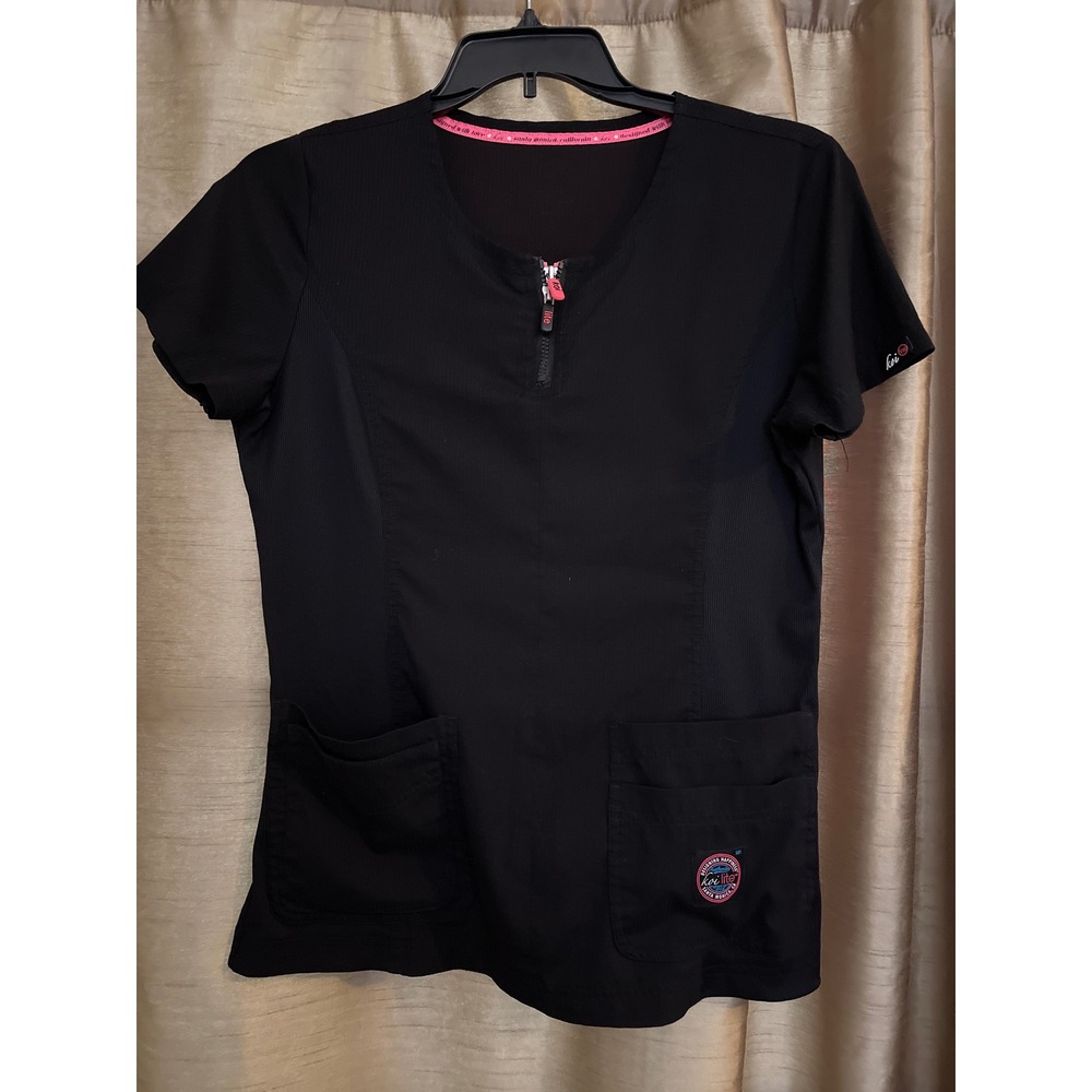Koi Lite double zip neckline ribbed panel scrub women top(HH8)